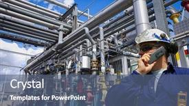  Presentation with oil gas - Theme with oil worker with giant pipelines background and a ocean colored foreground