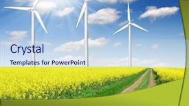  Presentation with rapeseed - Theme with oilfield service - rapeseed field with wind turbine background and a light blue colored foreground