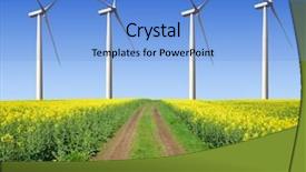  Presentation with rapeseed - Slide set enhanced with oilfield service - rapeseed field with wind turbines background and a light blue colored foreground