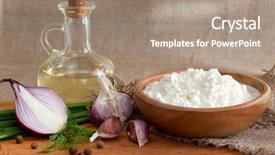  Presentation with green onions and bulb onion - Colorful presentation theme enhanced with oils fat - cottage cheese with greens backdrop and a coral colored foreground