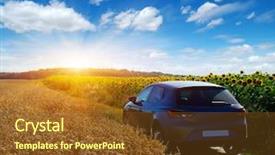  Presentation with dirt car - Colorful PPT theme enhanced with oilseed - car on a dirt road backdrop and a tawny brown colored foreground