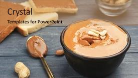  Presentation with peanut butter healthy spread - PPT theme featuring oily bread - bowl with delicious peanut butter background and a  colored foreground