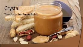  Presentation with peanut butter - Beautiful presentation theme featuring oily bread - creamy peanut butter in jar backdrop and a coral colored foreground