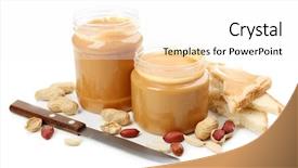  Presentation with peanut butter - Colorful slides enhanced with oily bread - creamy peanut butter isolated backdrop and a white colored foreground