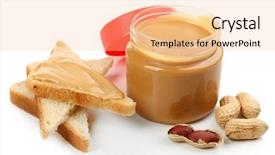  Presentation with peanut butter healthy spread - Amazing PPT theme having oily bread - creamy peanut butter isolated backdrop and a lemonade colored foreground