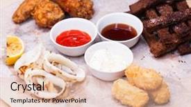  Presentation with snacks - PPT theme with oily bread - fresh beer snacks assortment background and a lemonade colored foreground