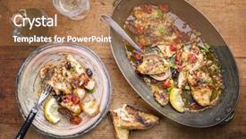  Presentation with trout fish file - Audience pleasing theme consisting of oily bread - fried john dory fish fillet backdrop and a coral colored foreground