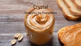  Presentation with peanut butter healthy spread - Audience pleasing PPT layouts consisting of oily bread - jar with creamy peanut butter backdrop and a coral colored foreground