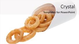  Presentation with spilling - Theme having oily bread - onion rings from a fast background and a  colored foreground