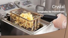  Presentation with french fries - Colorful slide deck enhanced with oily food - female chef preparing french fries backdrop and a gray colored foreground