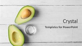  Presentation with fresh avocado - Theme enhanced with oily food - fresh avocado oil on wooden background and a light gray colored foreground