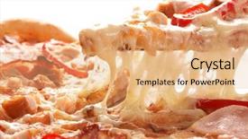  Presentation with chocolates pepper - Amazing slide deck having oily food - pizza with pepper and ham backdrop and a coral colored foreground