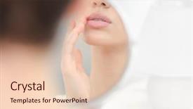  Presentation with mirror - Slide set featuring ointment - young woman with cold sore background and a lemonade colored foreground