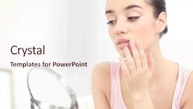  Presentation with mirror - PPT theme enhanced with ointment - young woman with cold sore background and a sky blue colored foreground