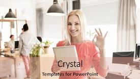  Presentation with double exposure of business people - PPT theme consisting of ok - business startup and people concept background and a coral colored foreground