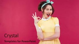  Presentation with yellow - Beautiful PPT theme featuring ok - cute playful pinup girl backdrop and a red colored foreground