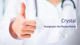  Presentation with medical robot hand and doctor - Presentation theme featuring doctor's hands with thumbs up background and a sky blue colored foreground