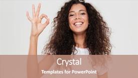  Presentation with weight loss woman showing - Colorful slides enhanced with ok - smiling curly woman showing ok backdrop and a coral colored foreground