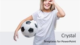  Presentation with soccer - PPT theme enhanced with ok - young beautiful girl holding soccer background and a lemonade colored foreground
