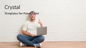  Presentation with 3d man sitting question mark - Audience pleasing PPT layouts consisting of ok - young caucasian man sitting backdrop and a white colored foreground