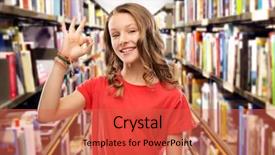  Presentation with education red - PPT layouts enhanced with ok hand sign over book background and a red colored foreground