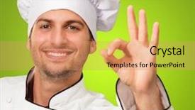  Presentation with chef - Slides enhanced with ok sign on green background background and a  colored foreground