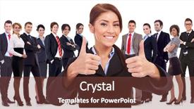  Presentation with woman leader - Presentation theme enhanced with ok sign with her team background and a tawny brown colored foreground