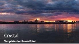  Presentation with sun rising over north america - Slides with okab - sunset over the city background and a dark gray colored foreground