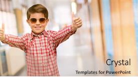  Presentation with eyes - PPT theme consisting of okay gesture at school corridor background and a  colored foreground