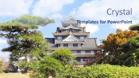  Presentation with japan castle - Theme having okayama-castle-ravens-castle-black background and a sky blue colored foreground