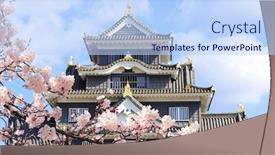  Presentation with japan sakura - Presentation design consisting of okayama-castle-ravens-castle-black background and a light blue colored foreground