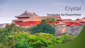  Presentation with japan castle - Slide deck consisting of okinawa-japan-at-shuri-castle background and a light blue colored foreground