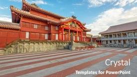  Presentation with japan castle - PPT theme with okinawa-japan-historic-shuri-castle background and a coral colored foreground