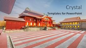  Presentation with japan castle - Slide deck having okinawa-japan-historic-shuri-castle background and a light blue colored foreground