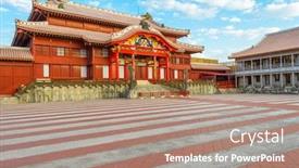  Presentation with japan castle - Slide set featuring okinawa-japan-historic-shuri-castle background and a coral colored foreground