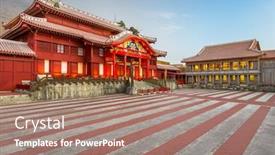  Presentation with japan castle - Presentation design consisting of okinawa-japan-historic-shuri-castle background and a coral colored foreground