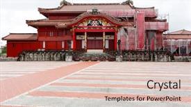  Presentation with japan castle - Theme consisting of okinowa japan - shuri castle background and a lemonade colored foreground