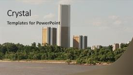  Presentation with skyscraper - Beautiful presentation theme featuring oklahoma city - tulsa skyscraper on arkansas river backdrop and a light gray colored foreground