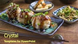  Presentation with sprouts and pulses - Audience pleasing slide set consisting of okonomiyaki - takoyaki with sprouts and daikon backdrop and a tawny brown colored foreground