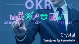  Presentation with key - PPT layouts having okr-concept-with-objective-key background and a navy blue colored foreground