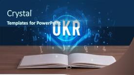  Presentation with digital book - Presentation design having okr-inscription-coming-out background and a ocean colored foreground