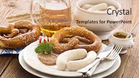  Presentation with oktoberfest beers - PPT theme consisting of oktoberfest beers - bavarian meal with white sausage background and a coral colored foreground