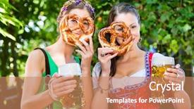  Presentation with beer garden - Slide set featuring oktoberfest beers - beer garden - female friends background and a coral colored foreground