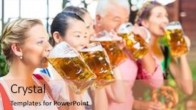  Presentation with beer garden - Slides consisting of oktoberfest beers - beer garden - friends man background and a coral colored foreground