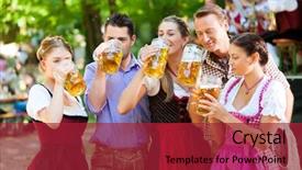  Presentation with beer garden - Theme enhanced with oktoberfest beers - beer garden in bavaria germany background and a red colored foreground