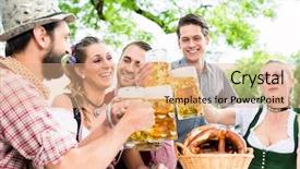  Presentation with oktoberfest - Slides having oktoberfest beers - clinking glasses with beer background and a coral colored foreground