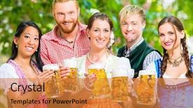  Presentation with beer women - Cool new presentation design with oktoberfest beers - friends two men three women backdrop and a gold colored foreground