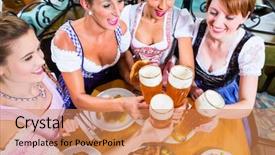  Presentation with oktoberfest - Presentation theme having oktoberfest beers - girls toasting with wheat beer background and a coral colored foreground