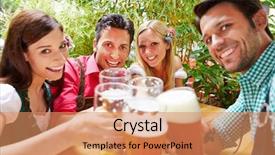  Presentation with beer garden - Slide set having oktoberfest beers - smiling friends in beer garden background and a coral colored foreground