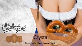  Presentation with oktoberfest - Beautiful theme featuring oktoberfest girl bending and showing pretzel against oktoberfest graphics backdrop and a coral colored foreground
